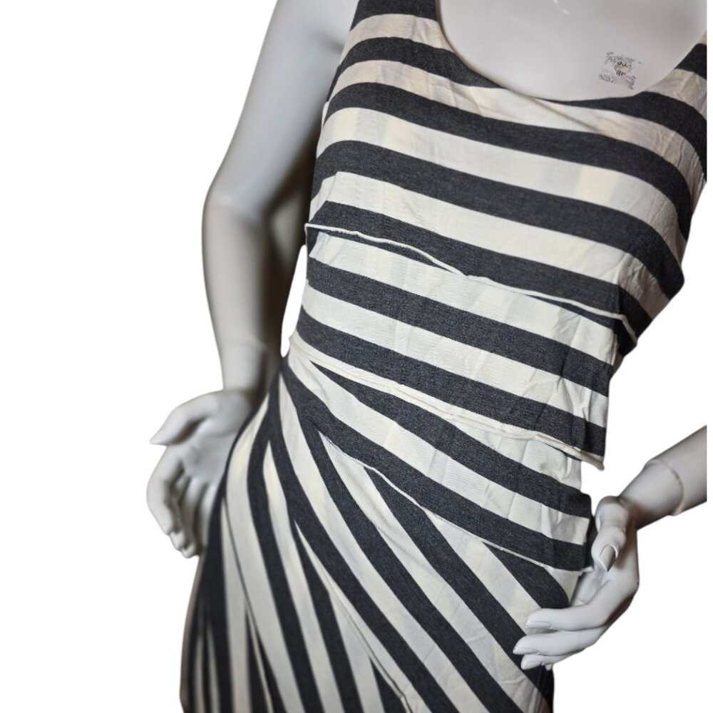🏷️NWT MYSTREE Black & Off White Striped Bodycon Layered Monica Dress sz L